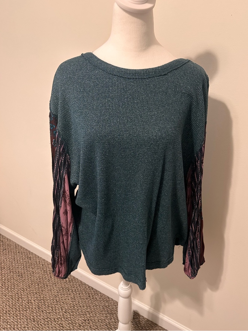 For the Republic Size XL Boho Thermal Balloon Patchwork Long sleeve Top
